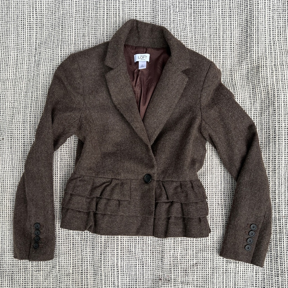 LOFT Fall Brown Cropped Ruffle Blazer